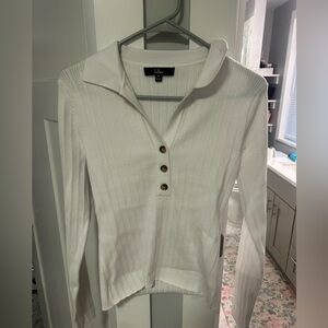 Lulu's White Ribbed Knit Polo